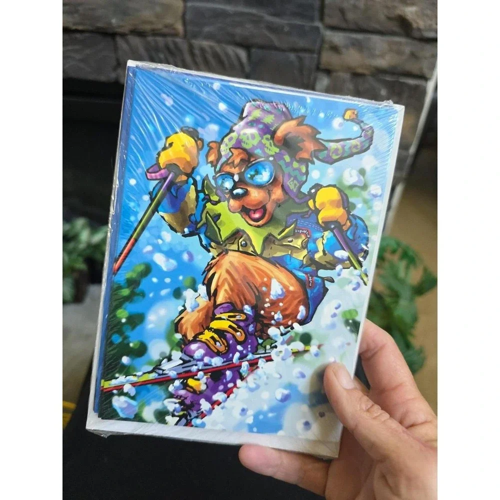 UNUSED Vintage Christmas note card, Grateful Dead bear Pack Of 24 skiing, 6 3/4